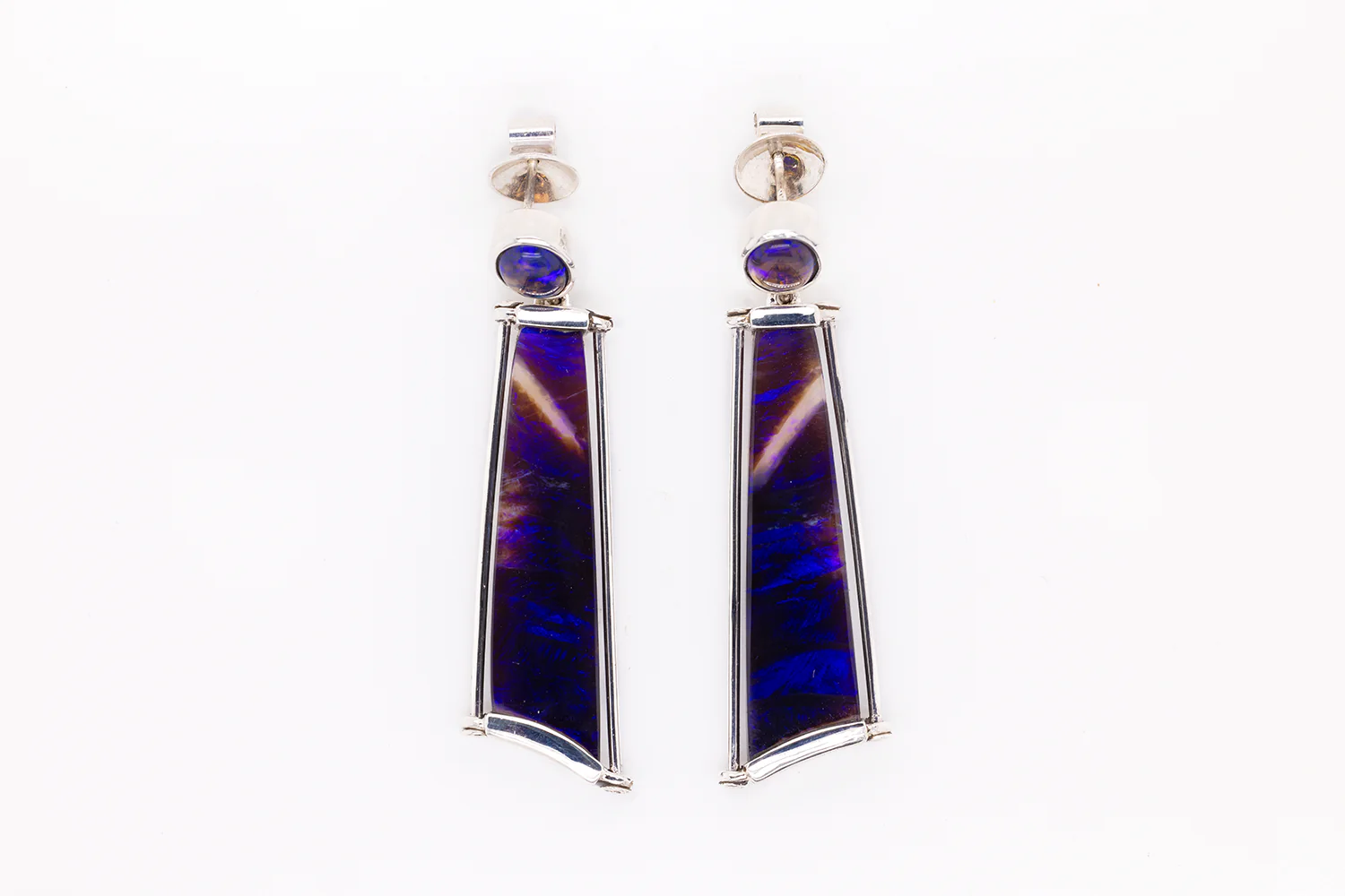 Drop Stud Earrings Sterling Silver with 22.70ct Black Crystal Opals - Image 2