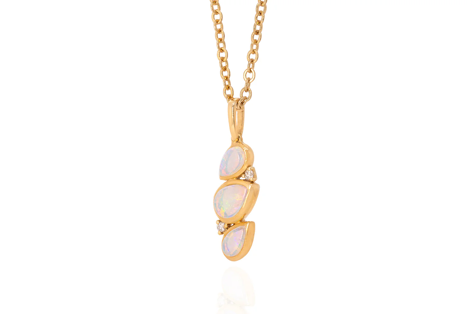 Ophelia — 18kt Yellow Gold Crystal Opal and Diamond Pendant - Image 2