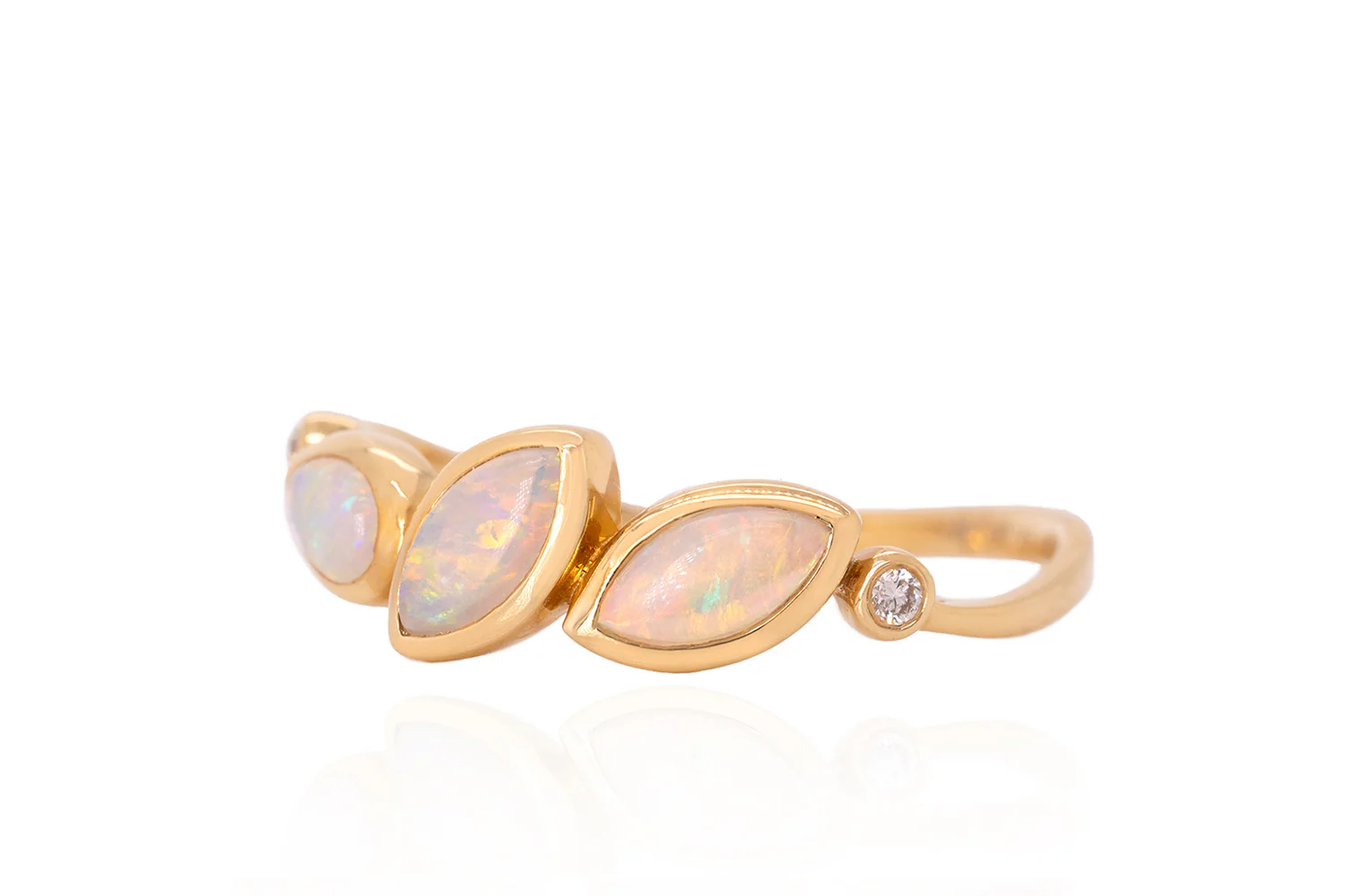 Ophelia — 18kt Yellow Gold Crystal Opal and Diamond Ring - Image 2