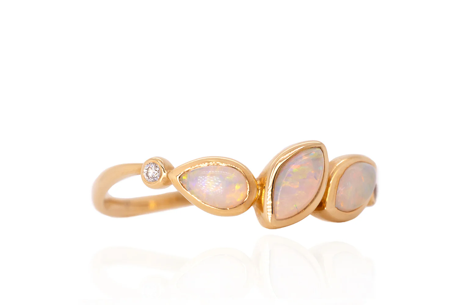 Ophelia — 18kt Yellow Gold Crystal Opal and Diamond Ring - Image 3