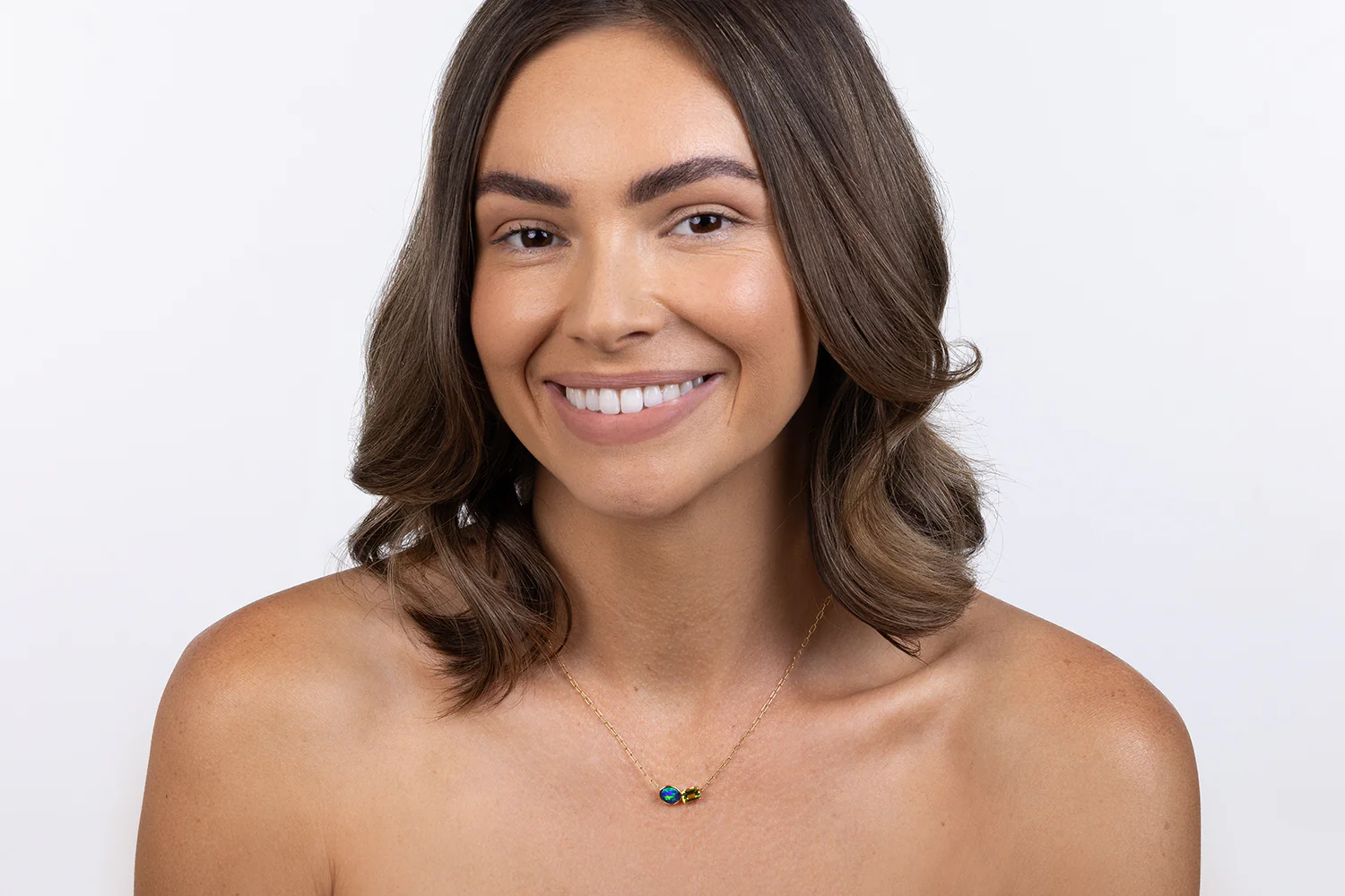 Spirit Gold Necklace — black opal & peridot - Image 3