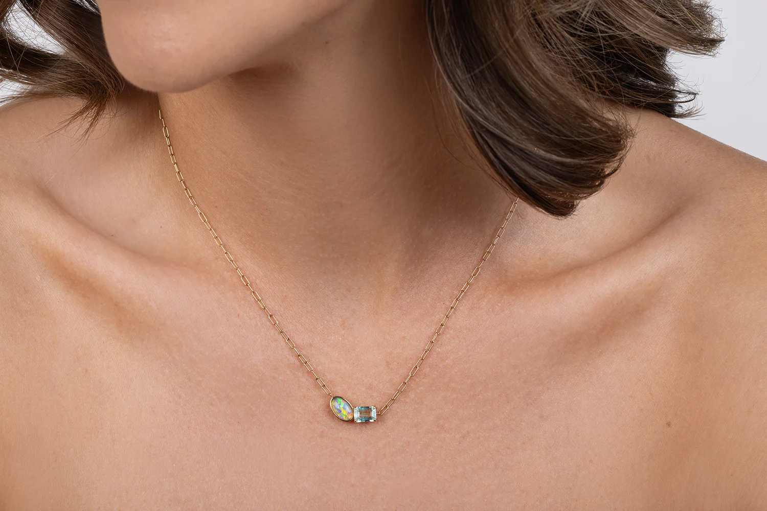 Spirit Gold Necklace — crystal opal & green beryl - Image 2