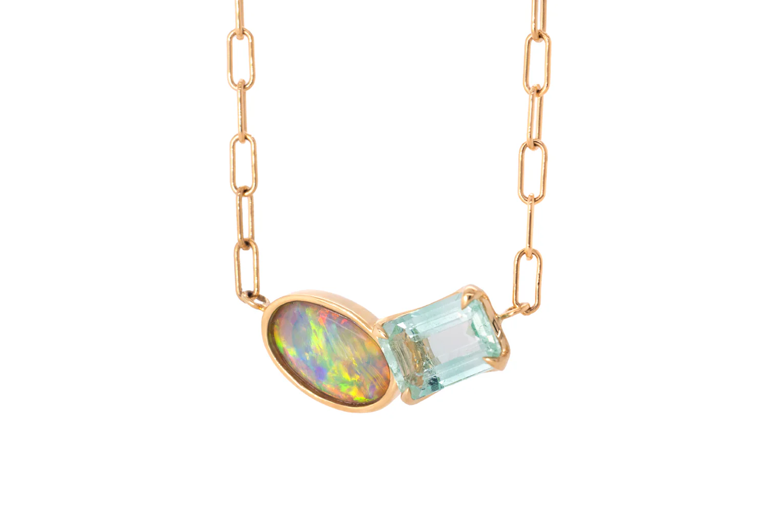 Spirit Gold Necklace — crystal opal & green beryl - Image 3