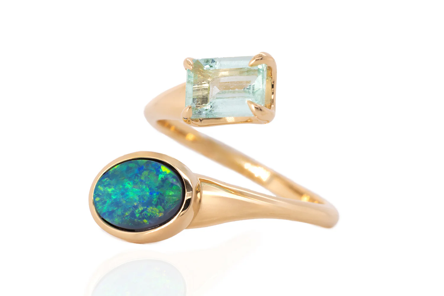 Spirit Gold Ring — black opal & green beryl - Image 3