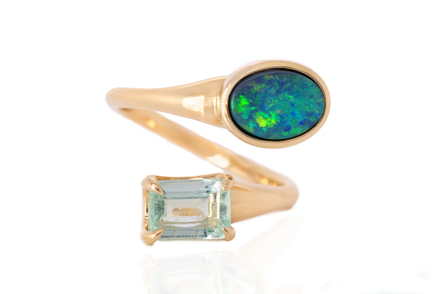 Spirit Gold Ring — black opal & green beryl - Image 5