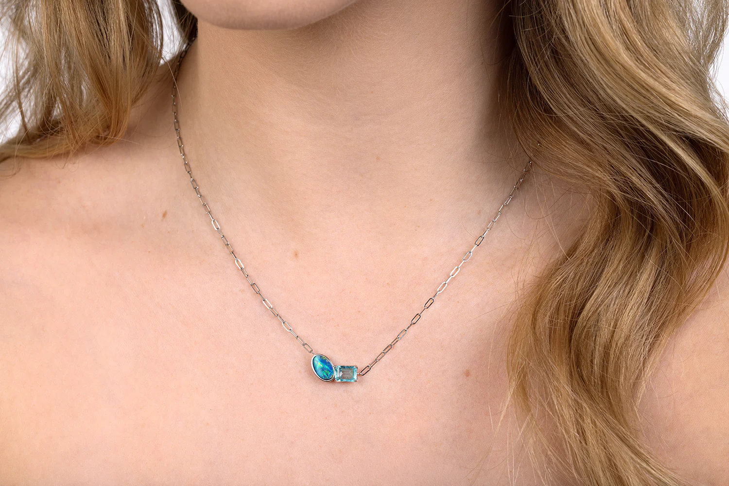 Spirit Platinum Necklace — boulder opal & green beryl - Image 2