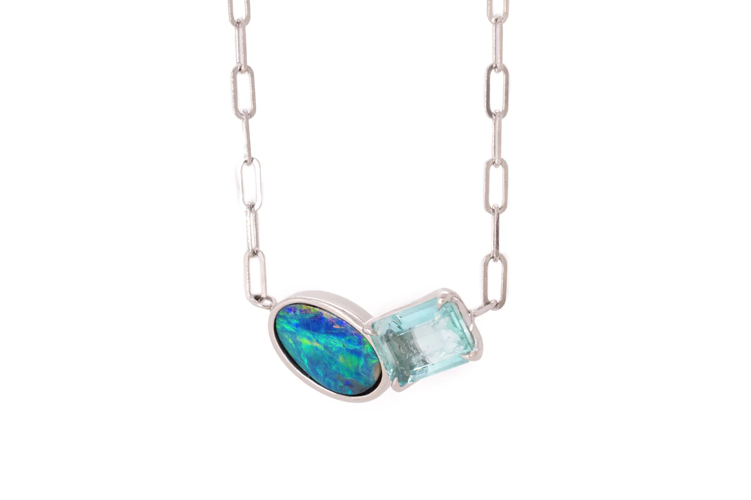 Spirit Platinum Necklace — boulder opal & green beryl - Image 3