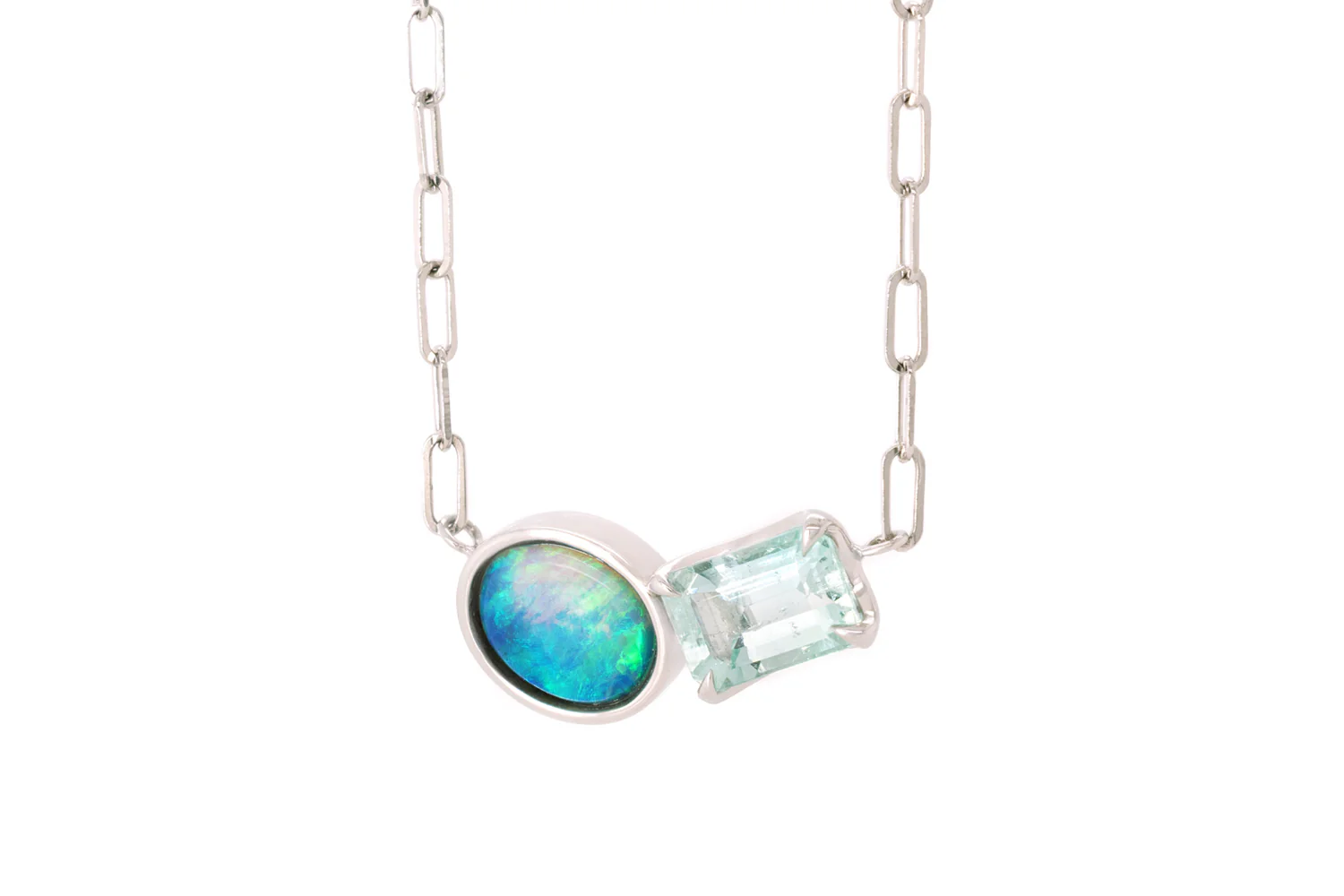 Spirit Platinum Necklace — crystal opal & green beryl - Image 3