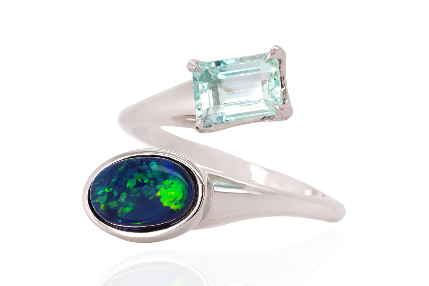 Spirit Platinum Ring — black opal & green beryl - Image 3