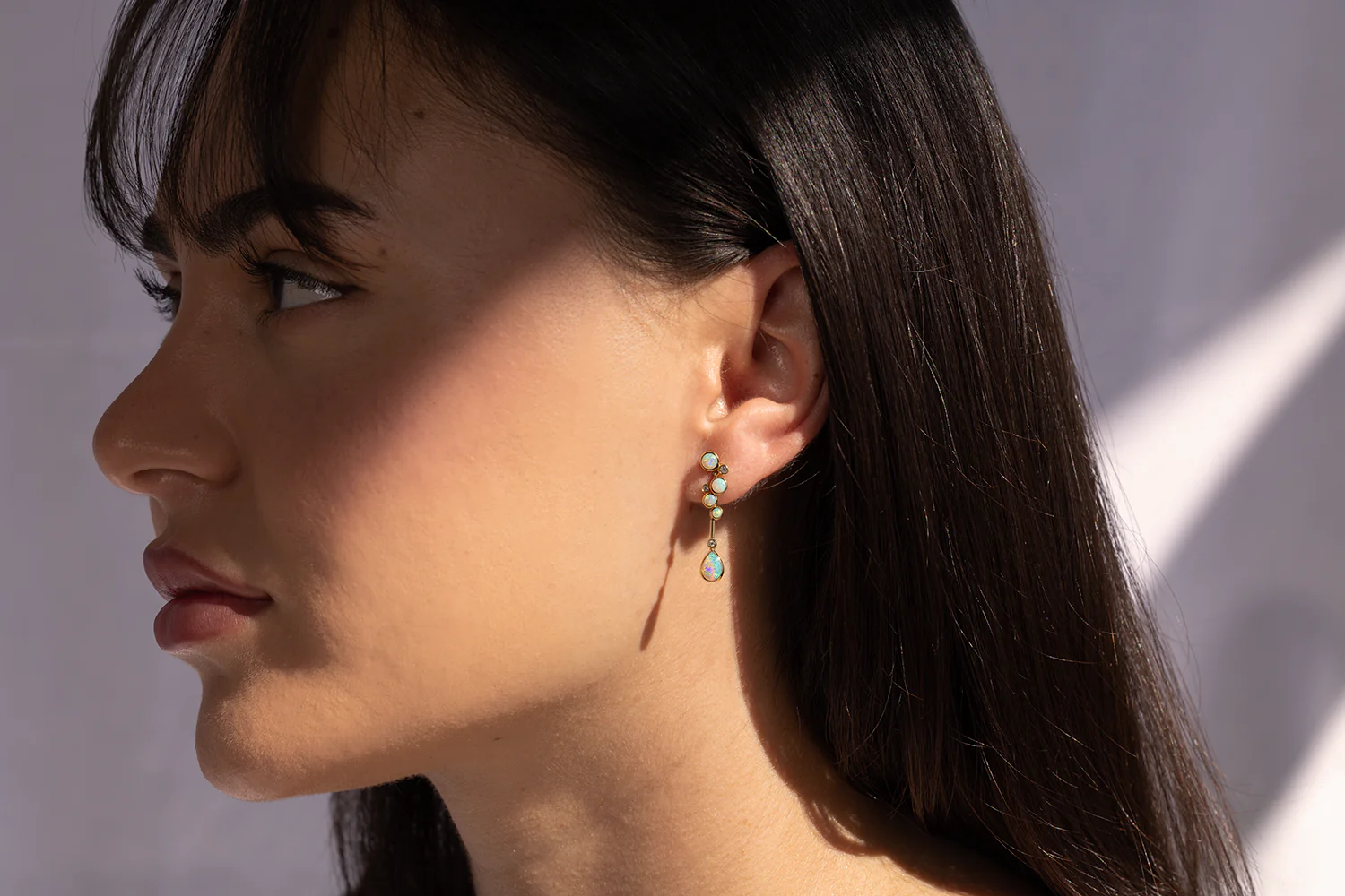 Stella Earrings 18kt Gold with 1.05ct Crystal Opals and Diamonds - Image 2