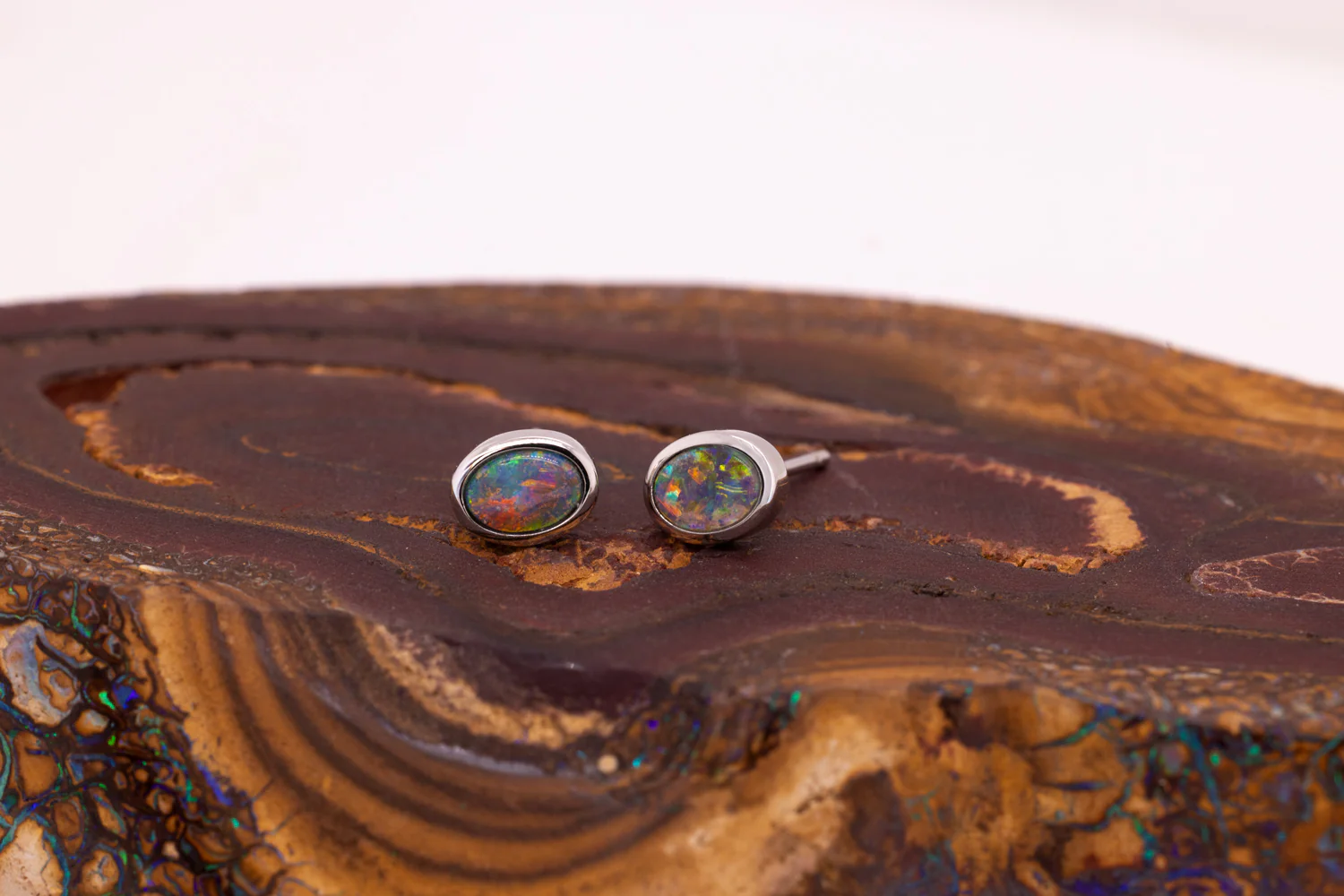 Sterling Silver 0.70 ct Boulder Opal Stud Earrings - Image 2