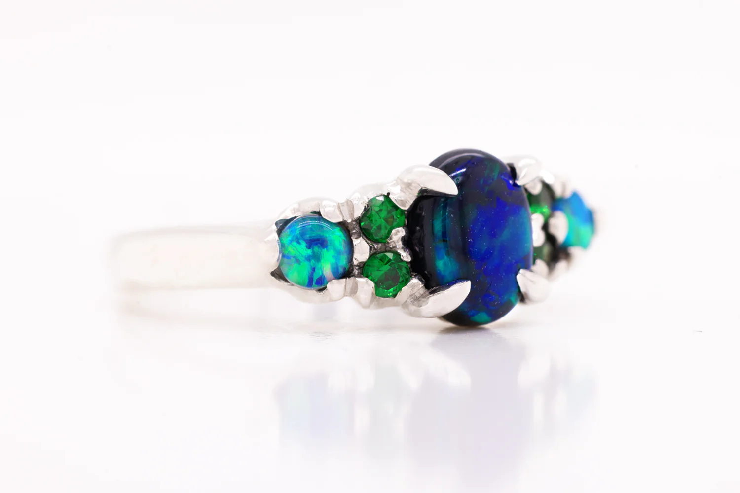 Sterling Silver Ring with 1.28ct Black Opals and Tsavorites - Image 2