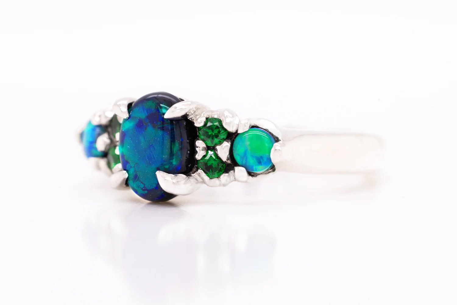 Sterling Silver Ring with 1.28ct Black Opals and Tsavorites - Image 3