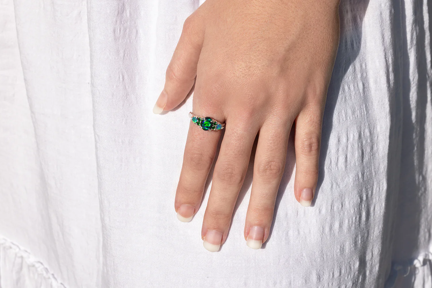 Sterling Silver Ring with 1.28ct Black Opals and Tsavorites - Image 5