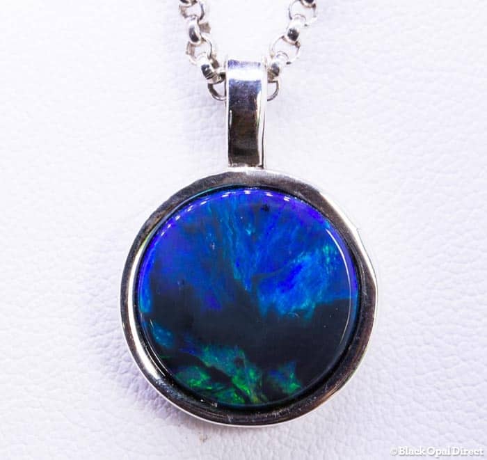sterling silver round black opal pendant - Image 2