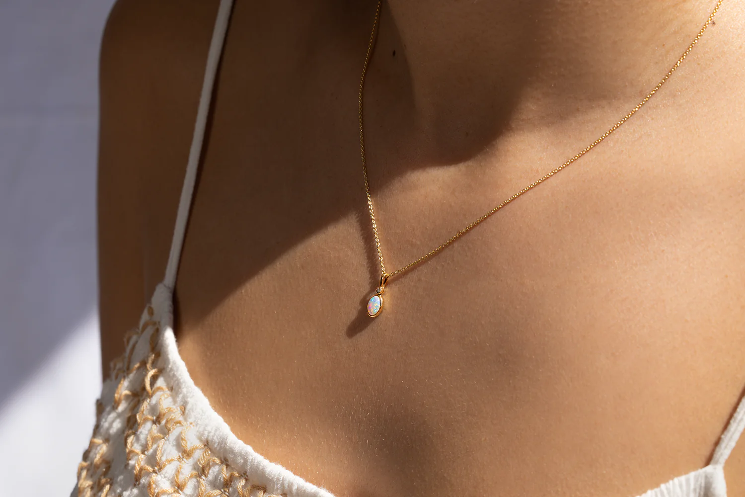 Sylvie Necklace 18kt Gold 0.30ct Crystal Opal with Diamonds - Image 2