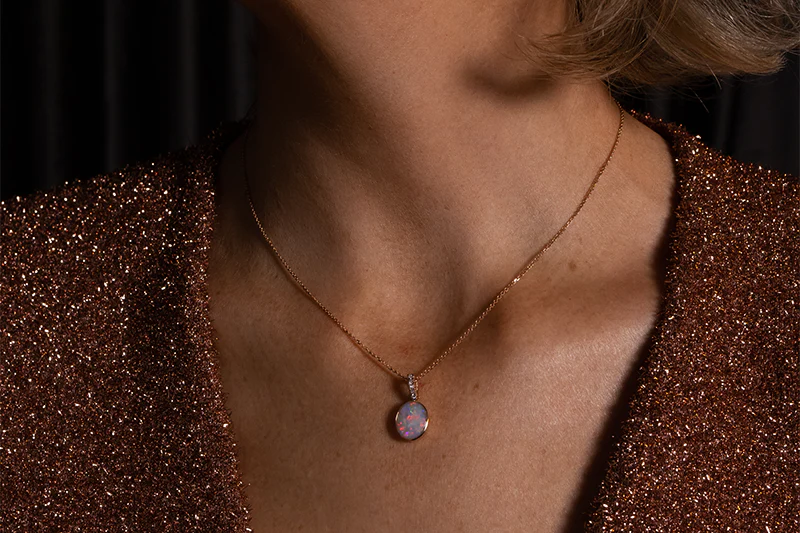 Tatiana Diamond Necklace 18kt Rose Gold with 1.34ct White Opal - Image 2
