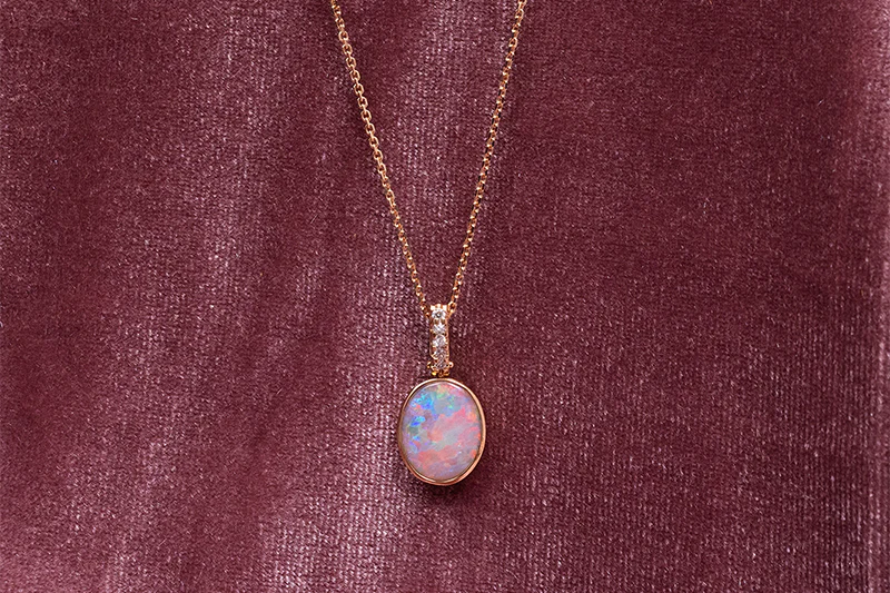 Tatiana Diamond Necklace 18kt Rose Gold with 1.34ct White Opal - Image 3