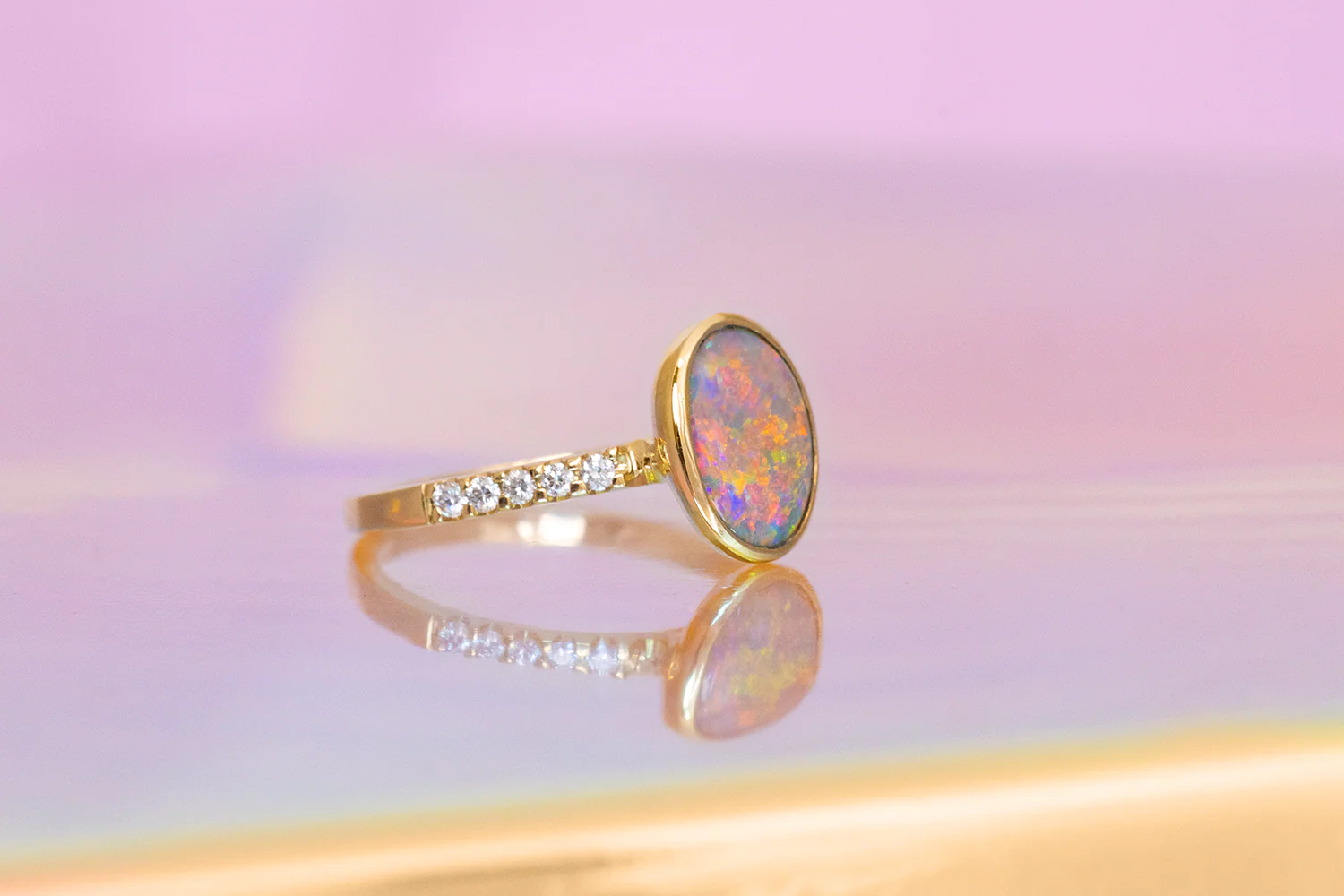 Tatiana Diamond Ring Gold with 1.51ct Crystal Opal - Image 2