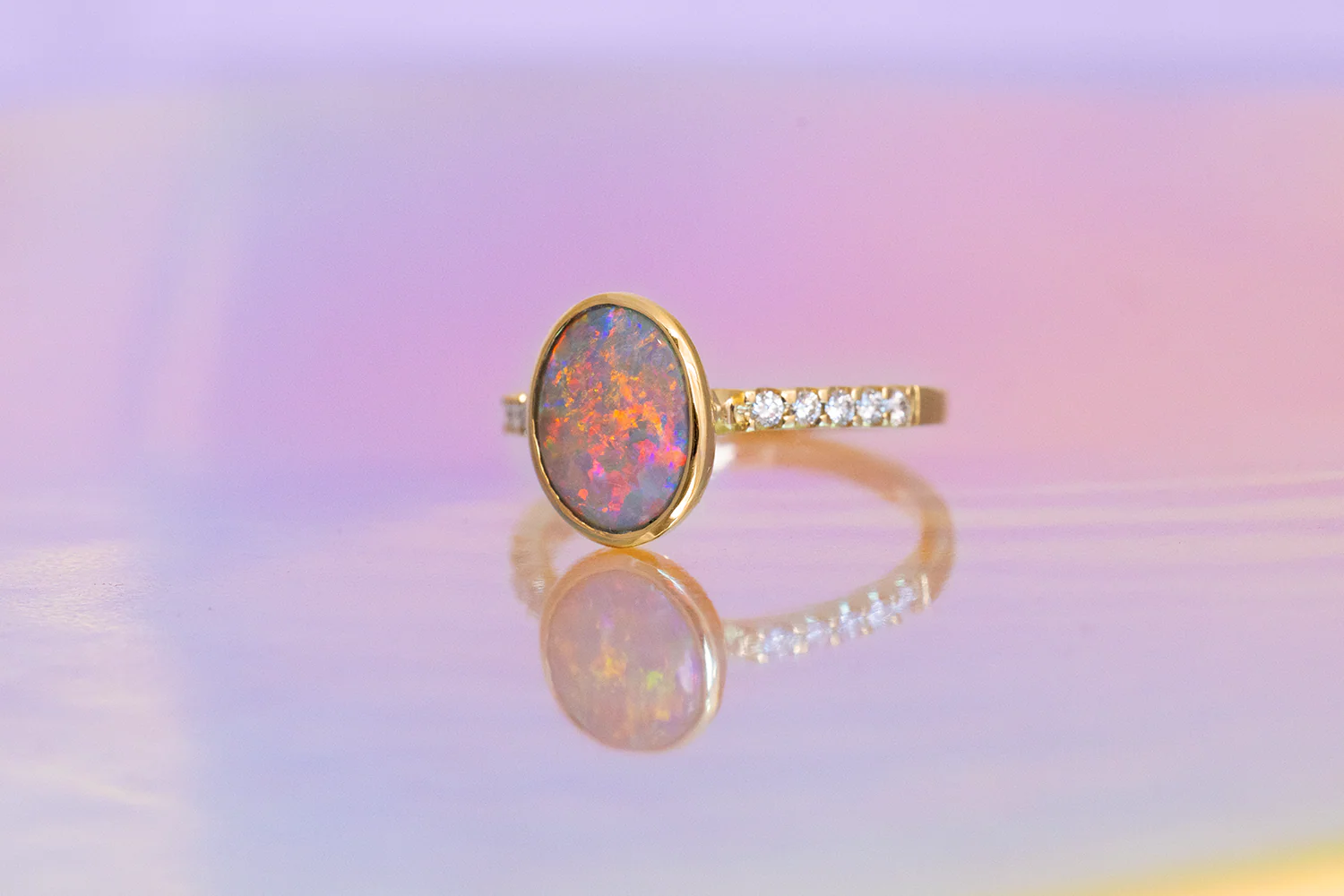 Tatiana Diamond Ring Gold with 1.51ct Crystal Opal - Image 3