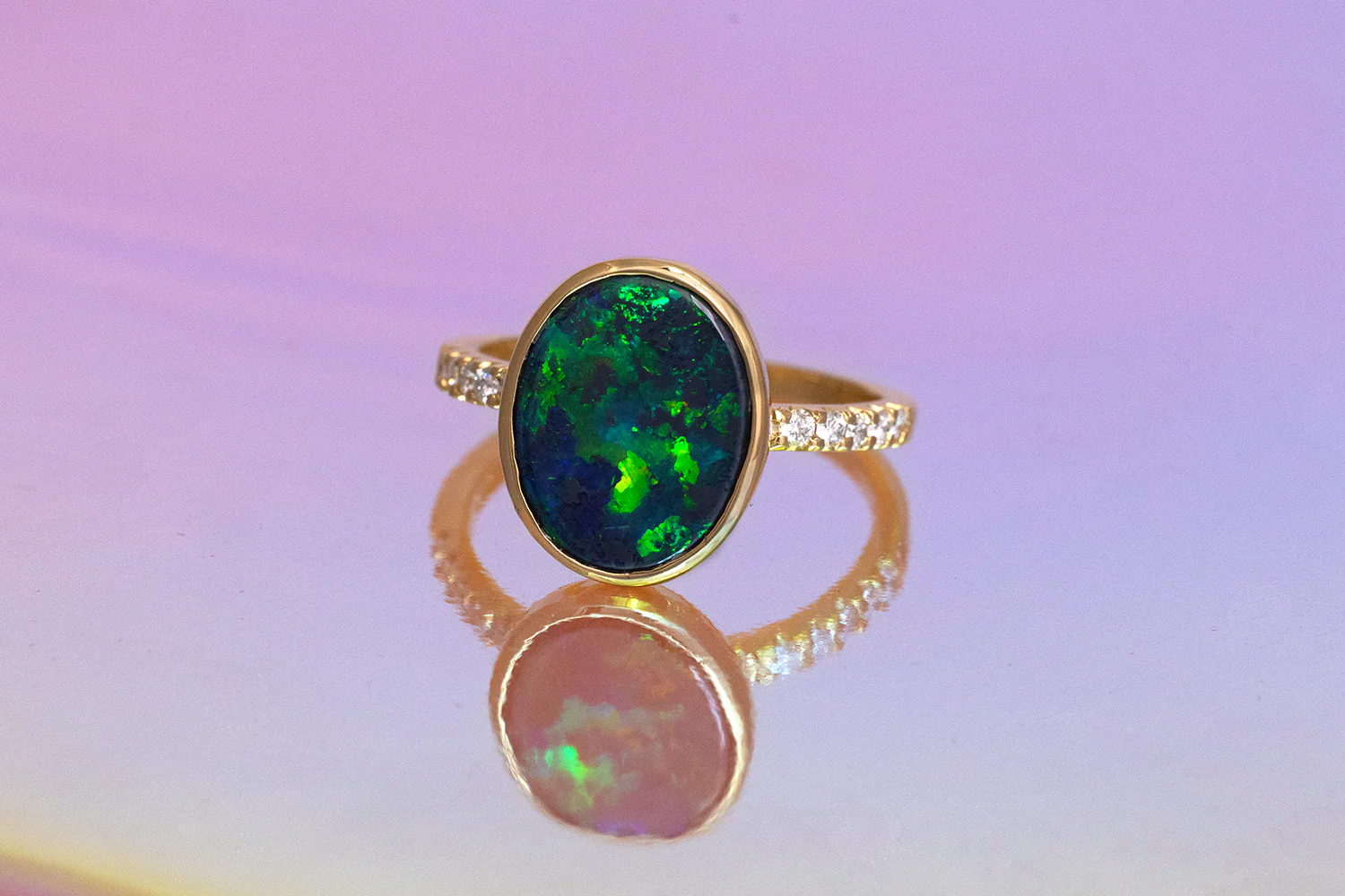 Tatiana Diamond Ring Yellow Gold with 2.86ct Black Opal - Image 2