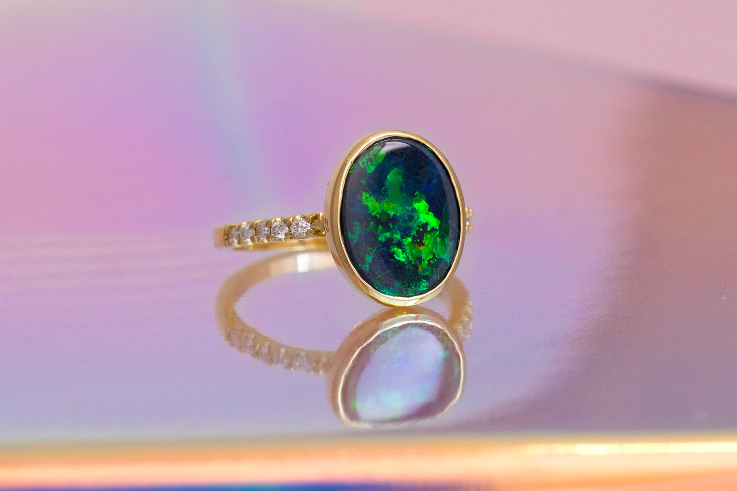Tatiana Diamond Ring Yellow Gold with 2.86ct Black Opal - Image 3