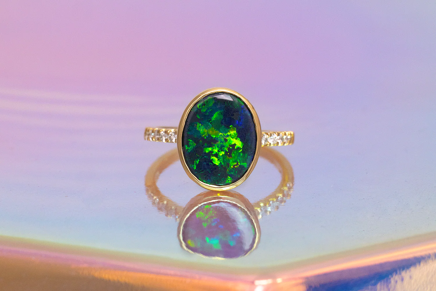 Tatiana Diamond Ring Yellow Gold with 2.86ct Black Opal - Image 6