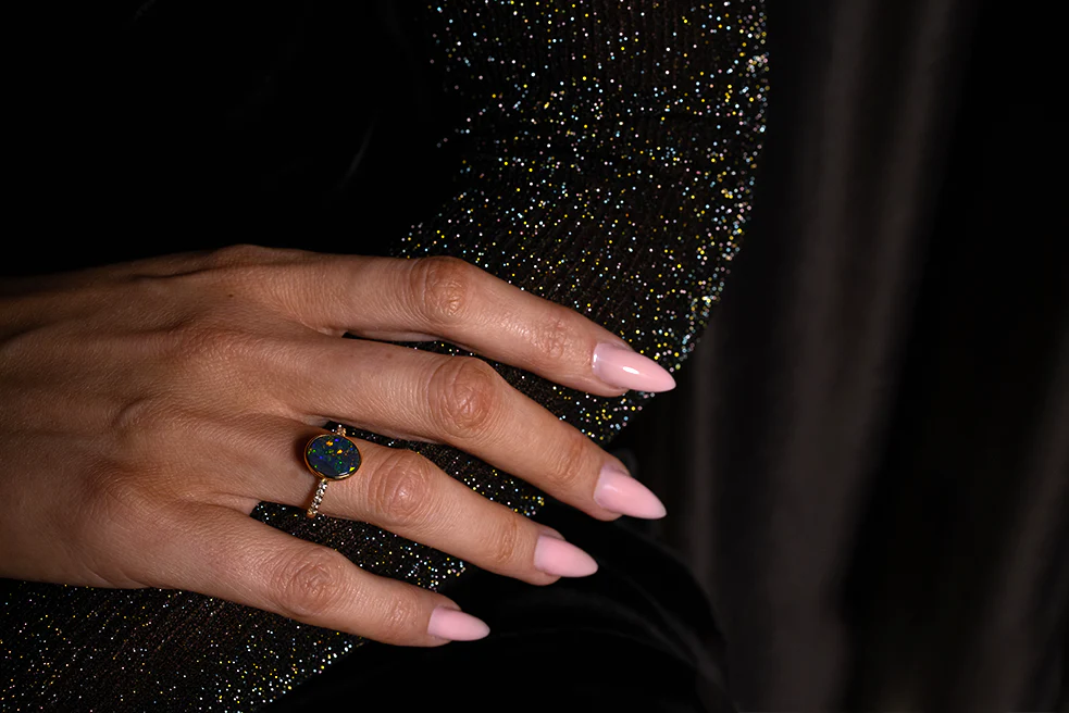 Tatiana Ring 18kt Gold Diamond with 1.82ct Black Opal - Image 2