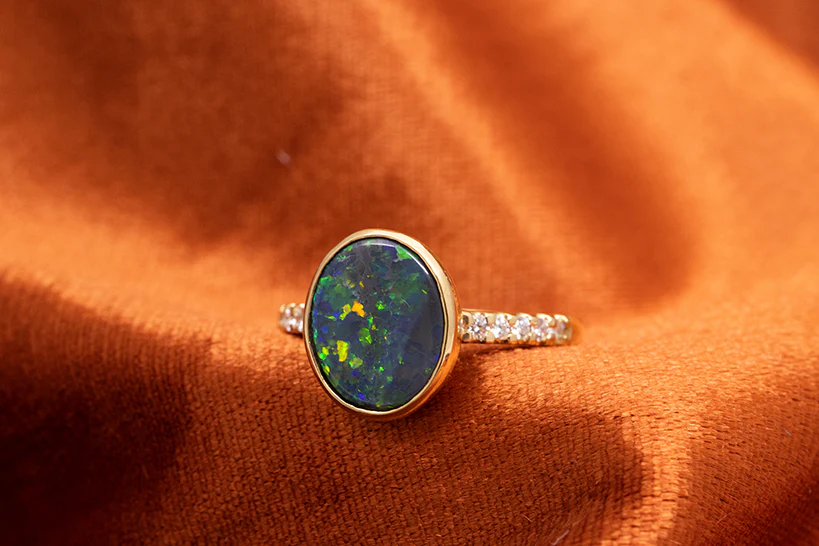 Tatiana Ring 18kt Gold Diamond with 1.82ct Black Opal - Image 3