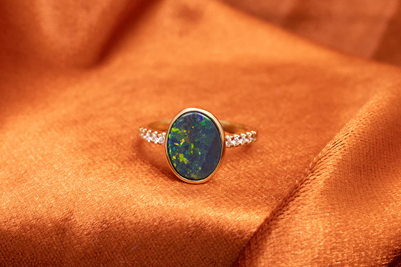 Tatiana Ring 18kt Gold Diamond with 1.82ct Black Opal - Image 4