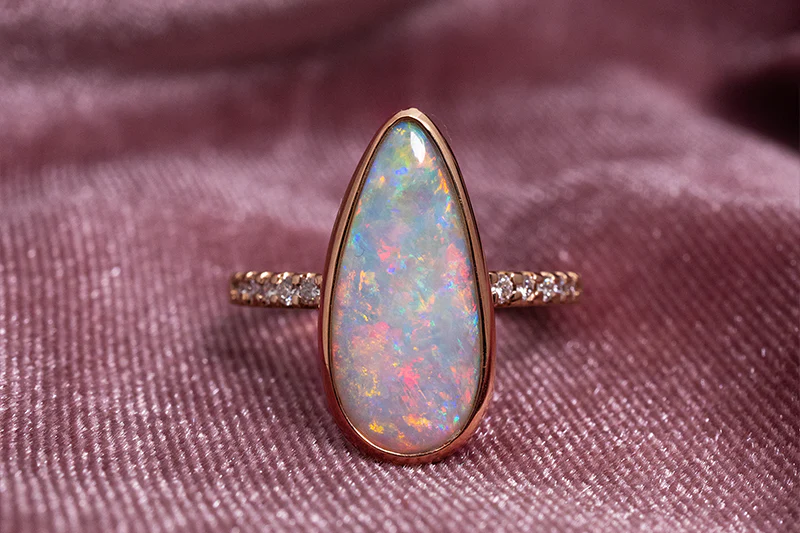 Tatiana Ring 18kt Rose Gold Diamond with 2.67ct White Opal - Image 2