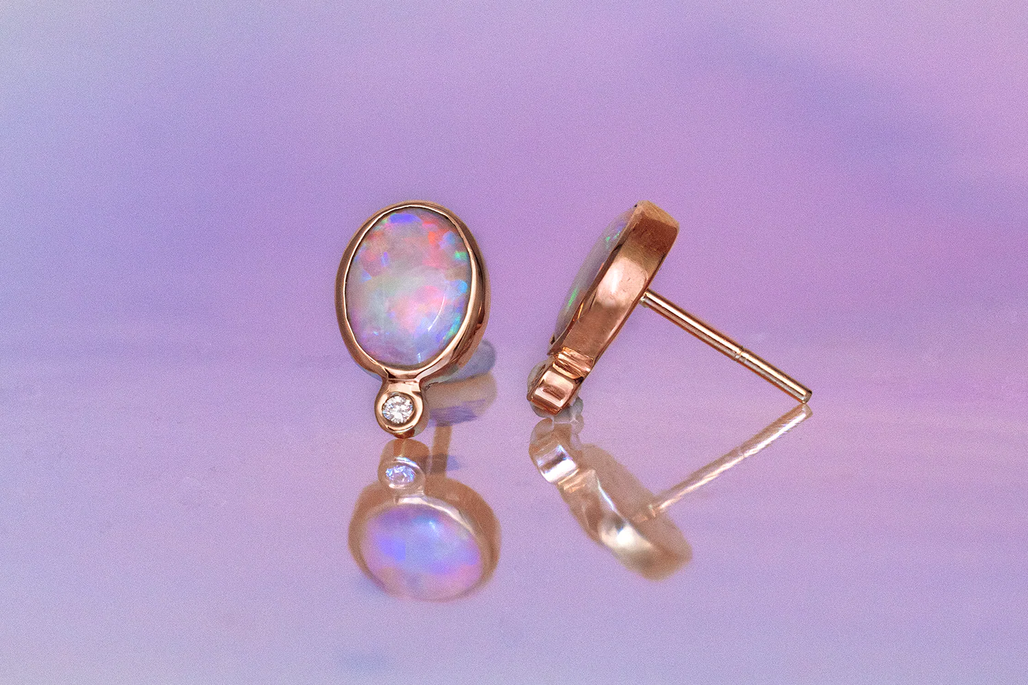 Victoria Earrings 18kt Rose Gold 1.34ct White Opals - Image 3